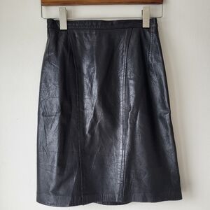 Ann Taylor Black Leather Pencil Skirt